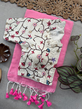 Authentic Baby Pink Pure Khadi Handloom Saree + Stitched Blouse Piece